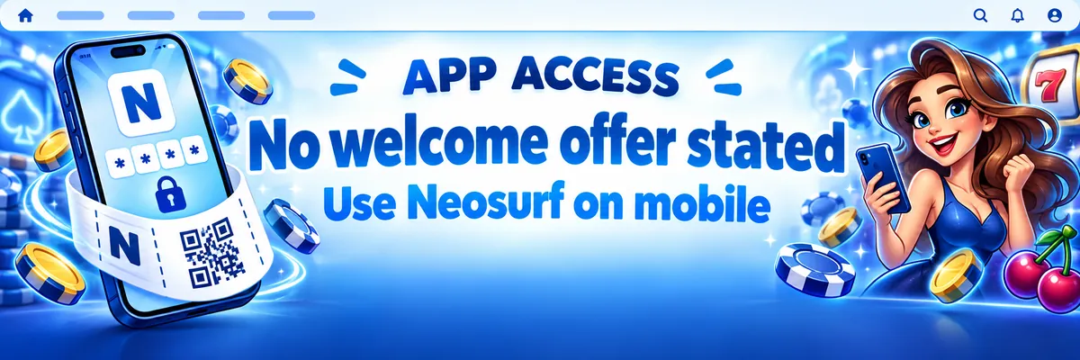 Playful hand-drawn smartphone with a Neosurf voucher and N mark, tilted across a spacious pale blue gradient background.
